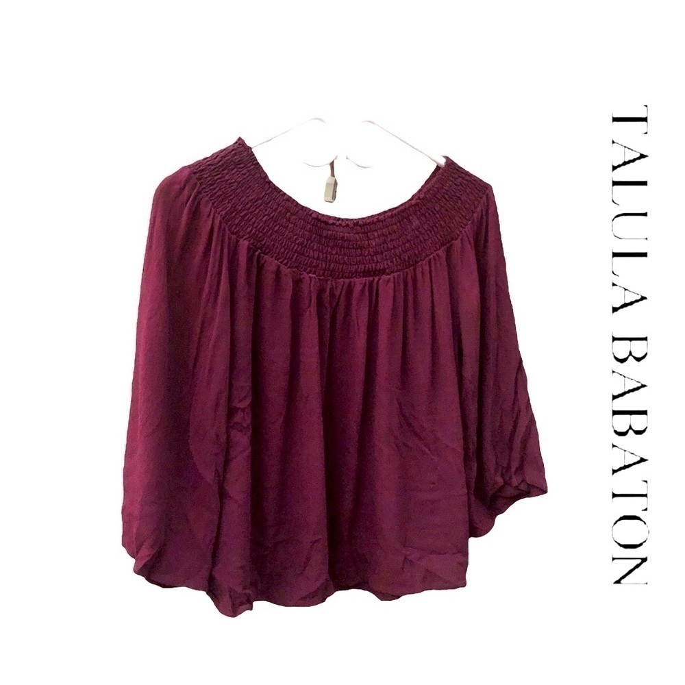Aritzia Tallula burgundy Ruffle 3/4 Sleeve Off-the-Shoulder Blouse